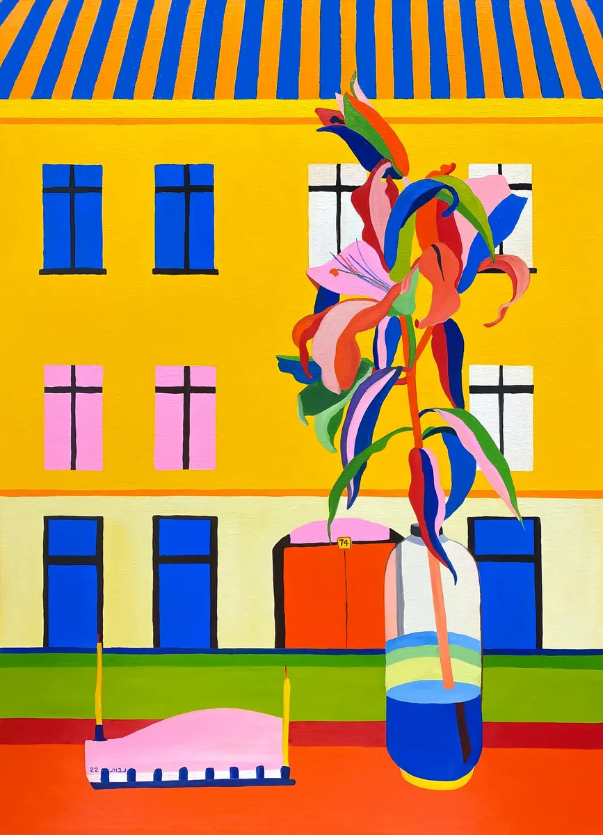 Navot Miller, Lilies and Menorah, 2022, Oil on linen