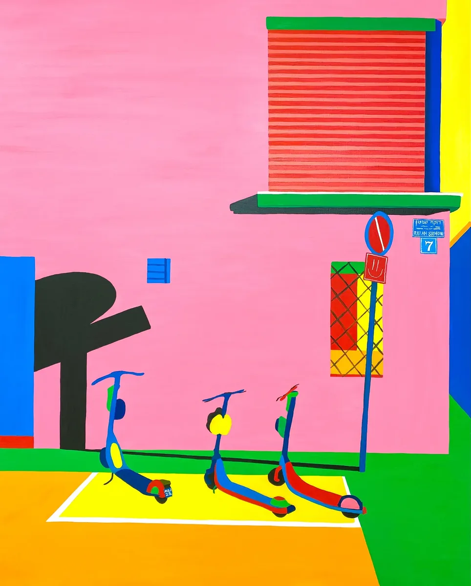 Navot Miller, Scooters in Tel-Aviv, 2022, Oil on canvas