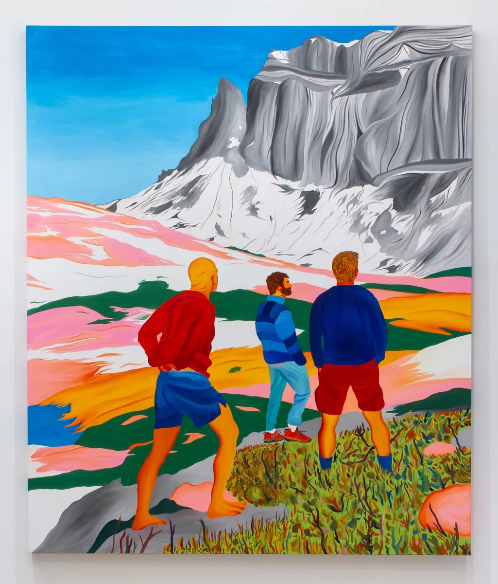 Navot Miller, Micky, Javi and Iñigo in the French Alps, 2024, Oil on linen