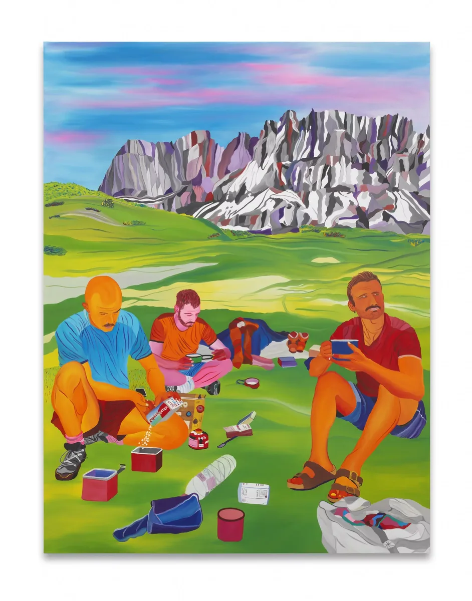 Navot Miller, Micky, Iñigo & Javi in the French Alps, 2025, Oil on linen