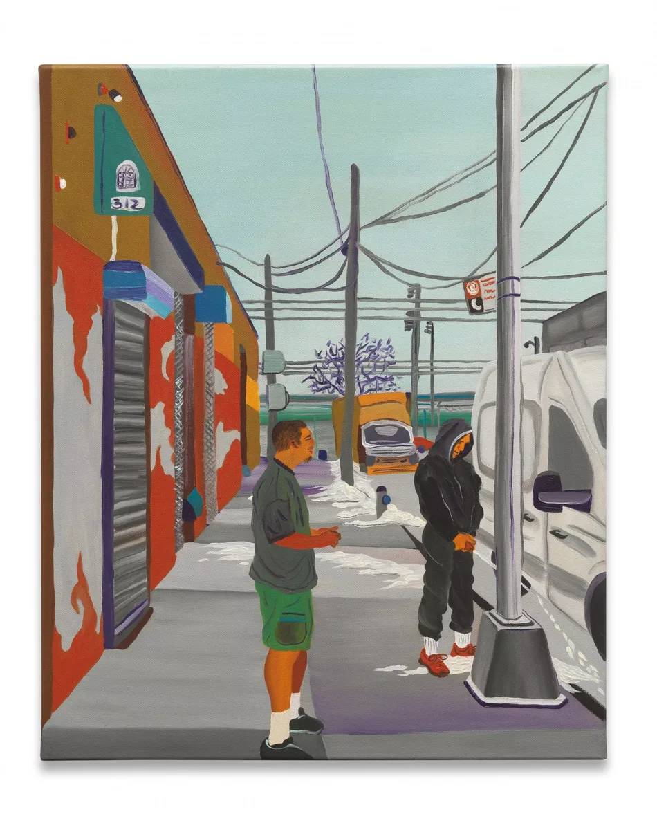 Navot Miller, Snowscape (Tommy and Steven outside a club on Ten Eyck street), 2025, Oil on canvas