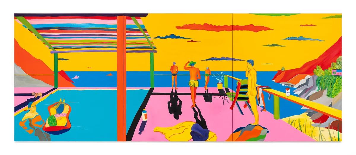 Navot Miller, Amalfi coast, Zipolite and New York, 2023, Oil on canvas, three panels